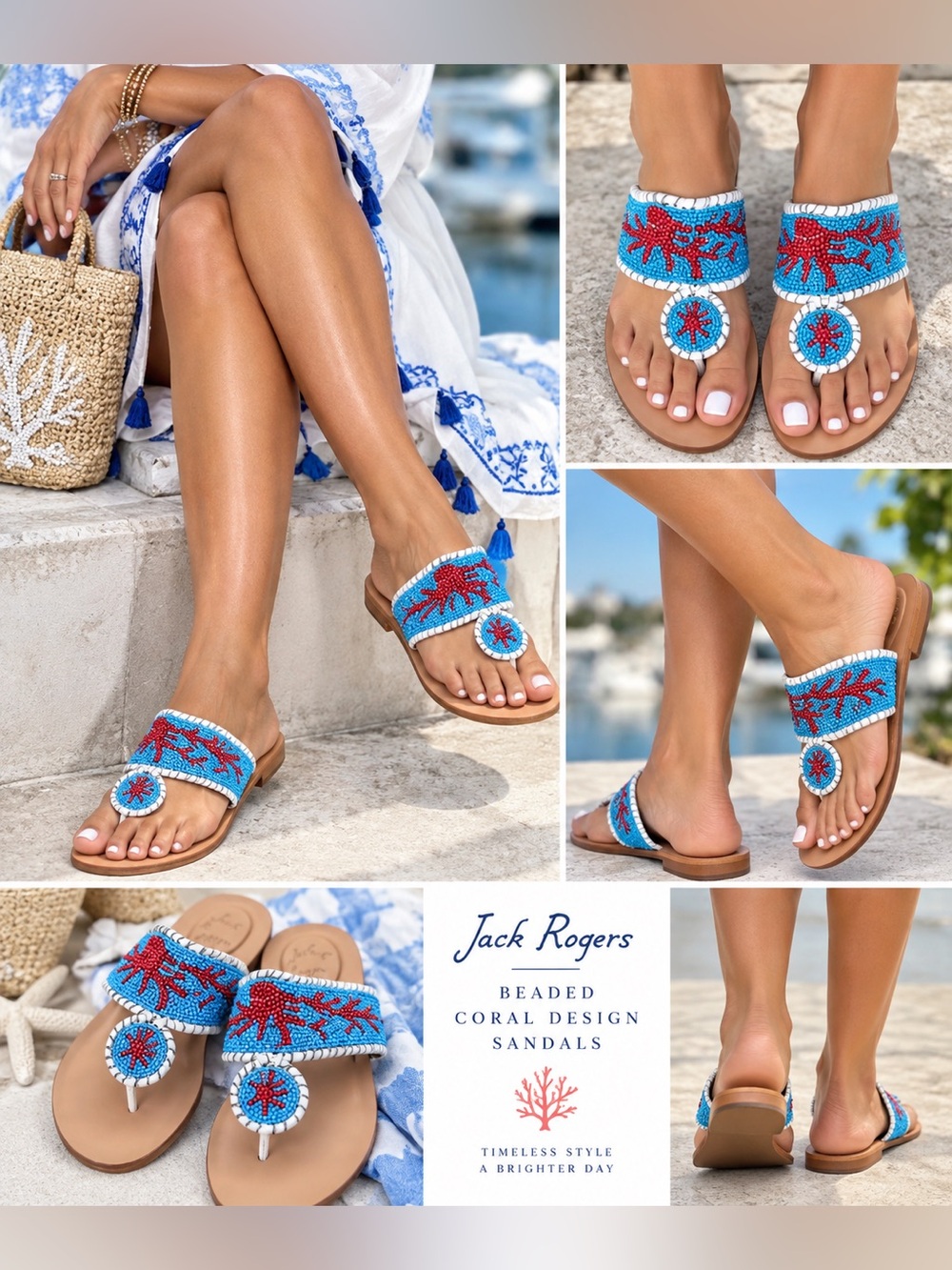 JACK ROGERS “BEADED” Sandals Coral🪸design! 
Very Very RARE & Hard to Find🔥 (NEW)